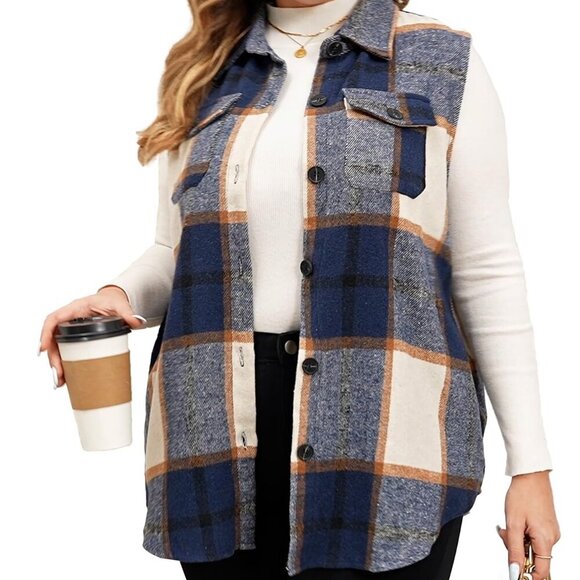 🍂 NWT Plaid Flannel Longline Vest Shacket Plus Size (Fits like 2XL) 🍂 - Picture 2 of 6